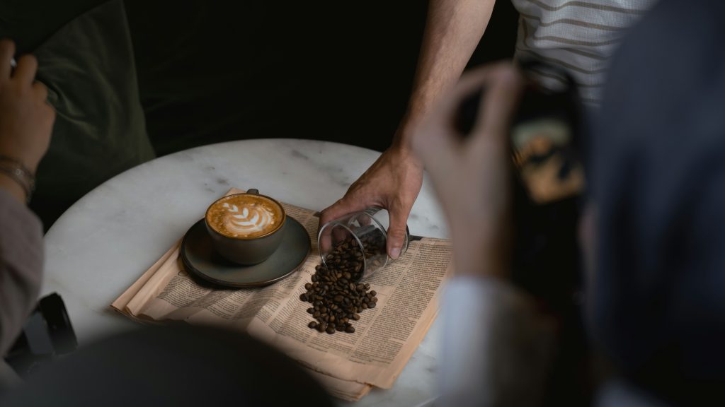 Freshly prepared coffee in a cozy cafe setting